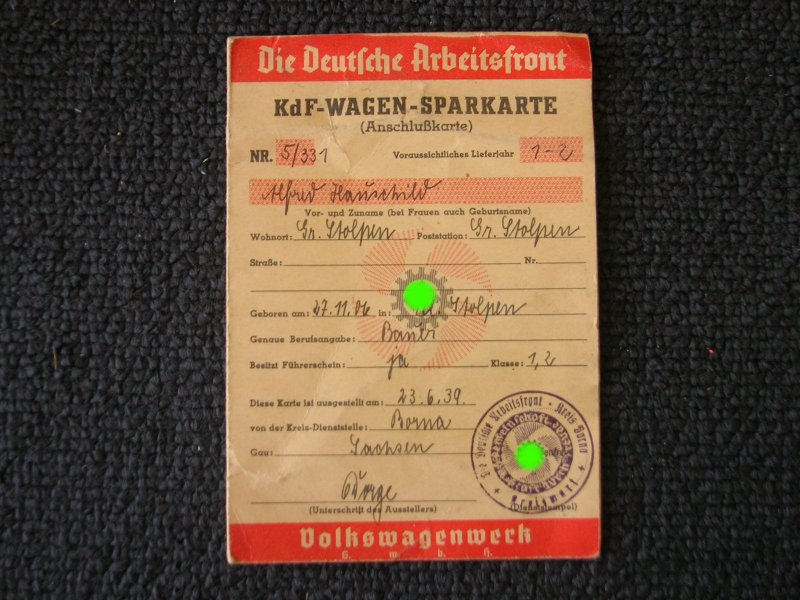 KDF STAMP CARD 1939 ! KDFWAGEN HEB SWIM KÜBEL SCHWIMMWAGEN VW SPLIT